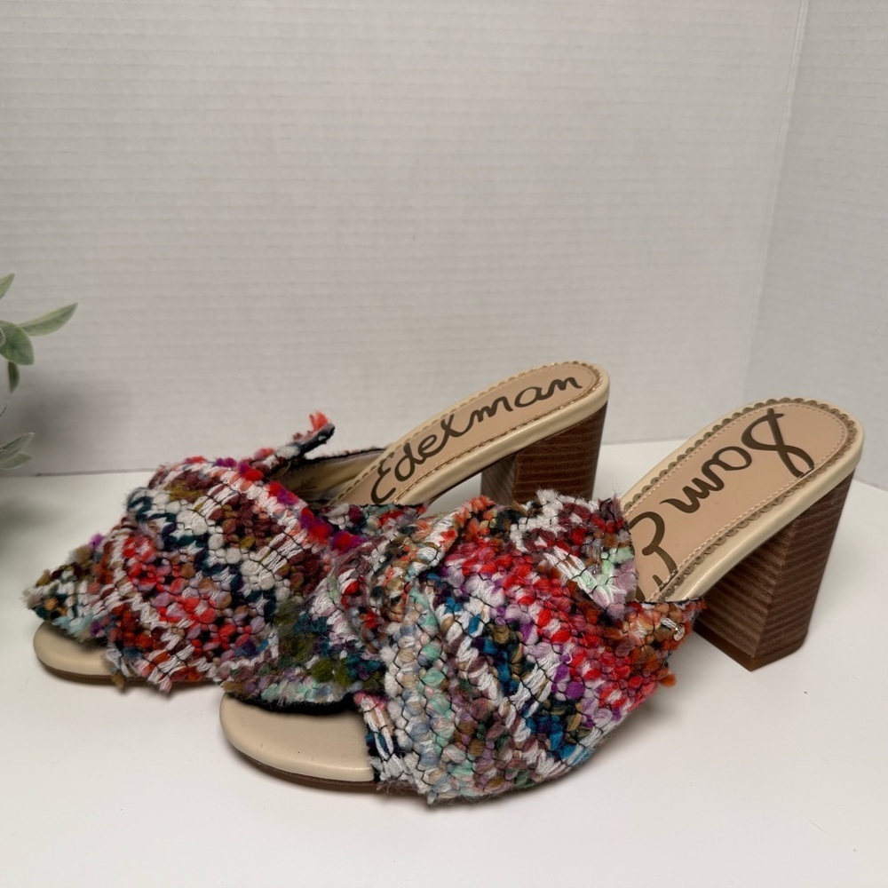 Sam Edelman Oda Slide Tweed Multicolor Knot Top Mule Sandal Size 8.5 Boho Fem - Picture 4 of 15